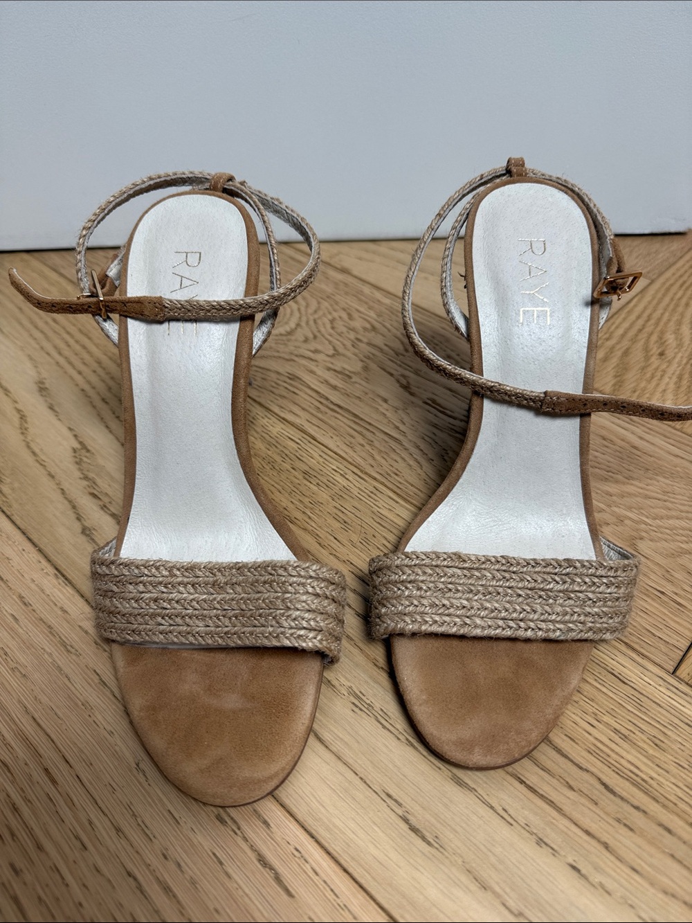 RAYE Tan Braided Ankle-Strap Sandals